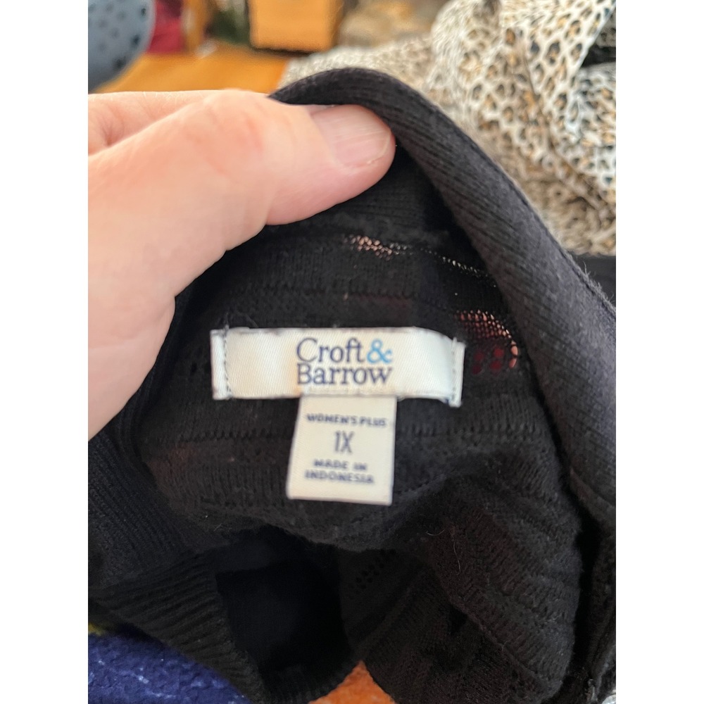 Croft & Barrow Womens Plus 1X Black Open Front Cardigan 3/4 Sleeve - Picture 2 of 4